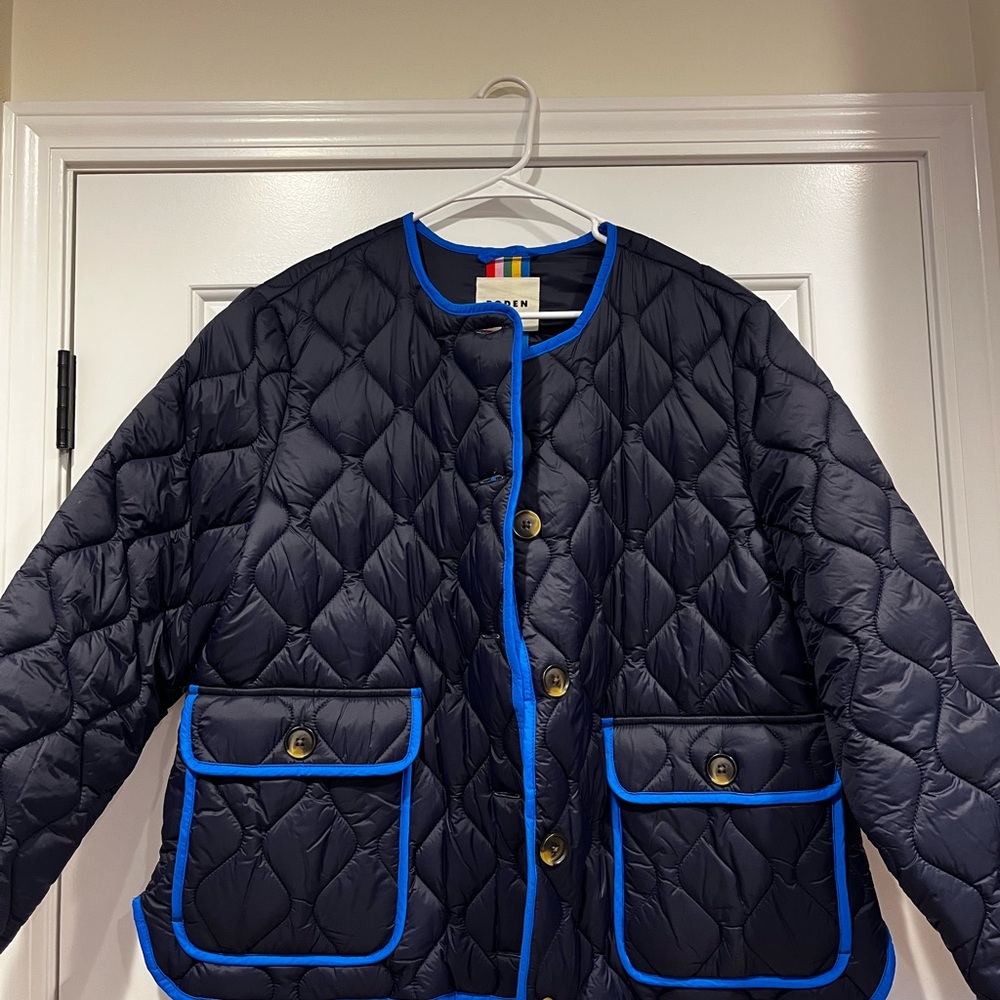 Boden Blue Jacket with Multicolor Trim